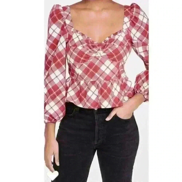 Rahi Red/White Plaid Blossom Top, M - Picture 1 of 12